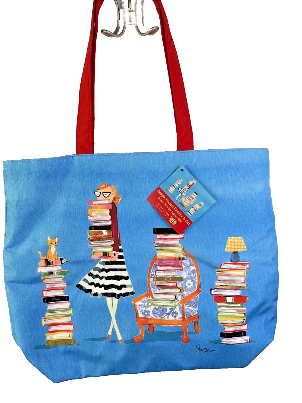 Barnes & Noble Whimsical Tote Bag Bespectacled Reader & Cat Sujean Rim 2013 Book